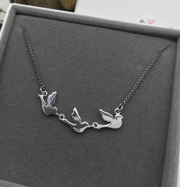 Silver Three Birds Necklace