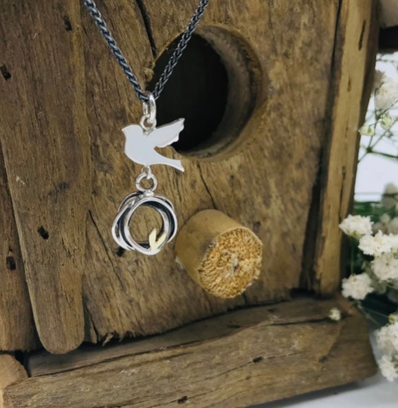 Silver and Gold Bird Necklace