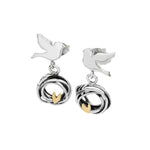 Silver Bird Stud Drop Earrings