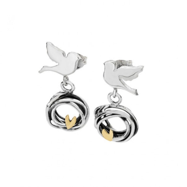 Silver Bird Stud Drop Earrings