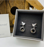 Silver Bird Stud Drop Earrings