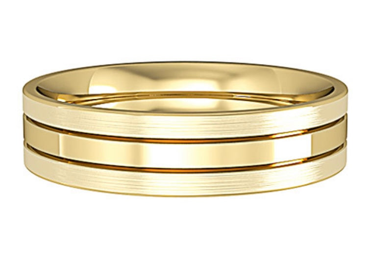 Flat Court Striped Gold Gents Wedding Ring