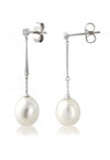 White Gold Pearl and Diamond Drop Earrings