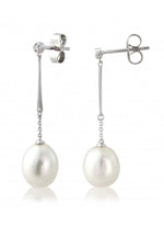 White Gold Pearl and Diamond Drop Earrings