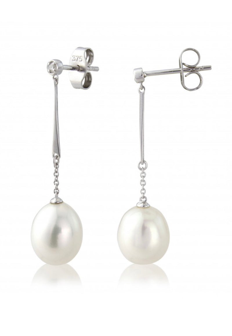 White Gold Pearl and Diamond Drop Earrings