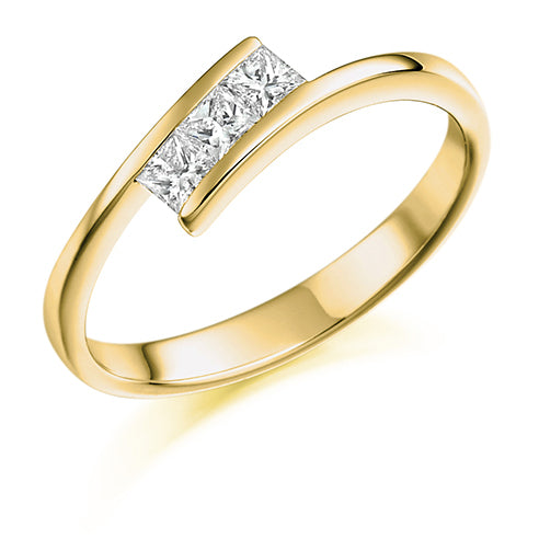 Gold Princess Cut Diamond Trilogy Ring