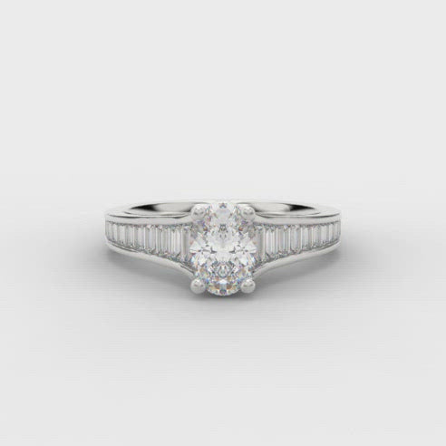 Platinum Oval & Baguette Cut Diamond Ring