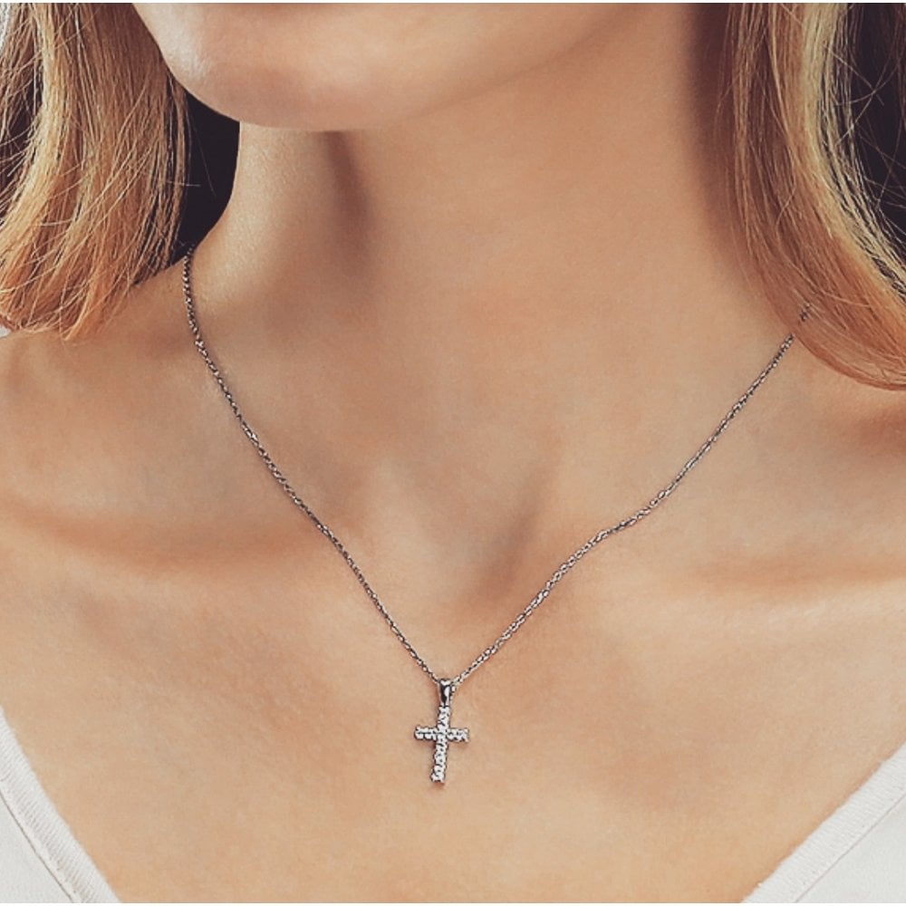 Insigne pendant, Round cut, Cross, White, Rhodium plated | Swarovski