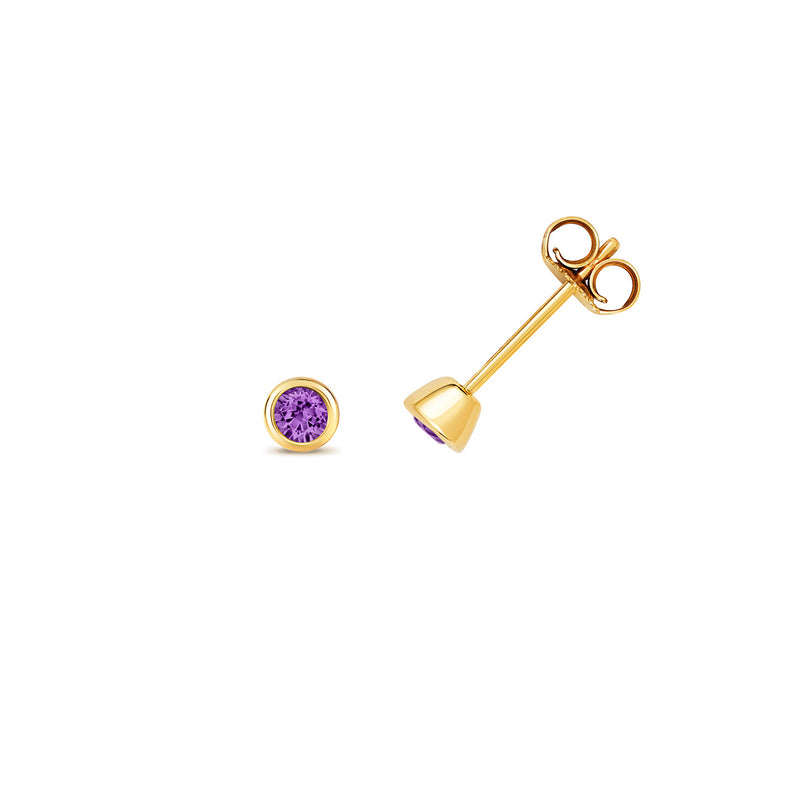 Gold Amethyst Round Stud Earrings