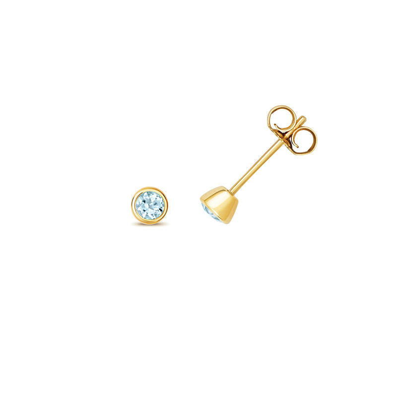 Gold Aqua Marine Round Stud Earrings