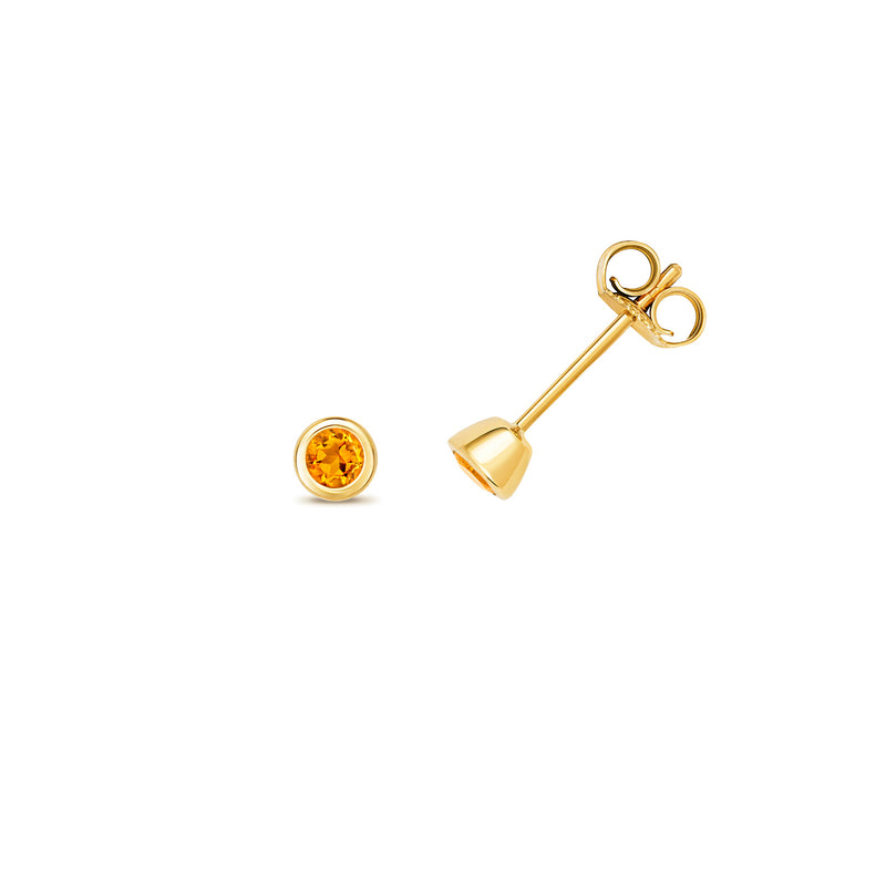 Gold Citrine Round Stud Earrings