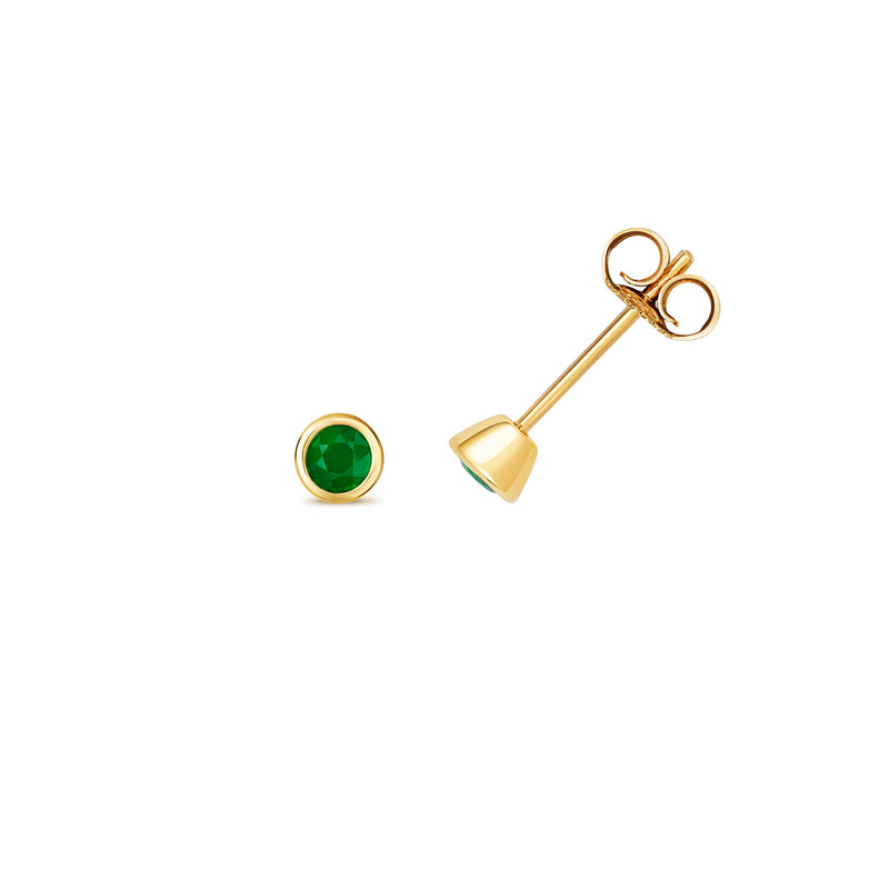 Gold Emerald Round Stud Earrings
