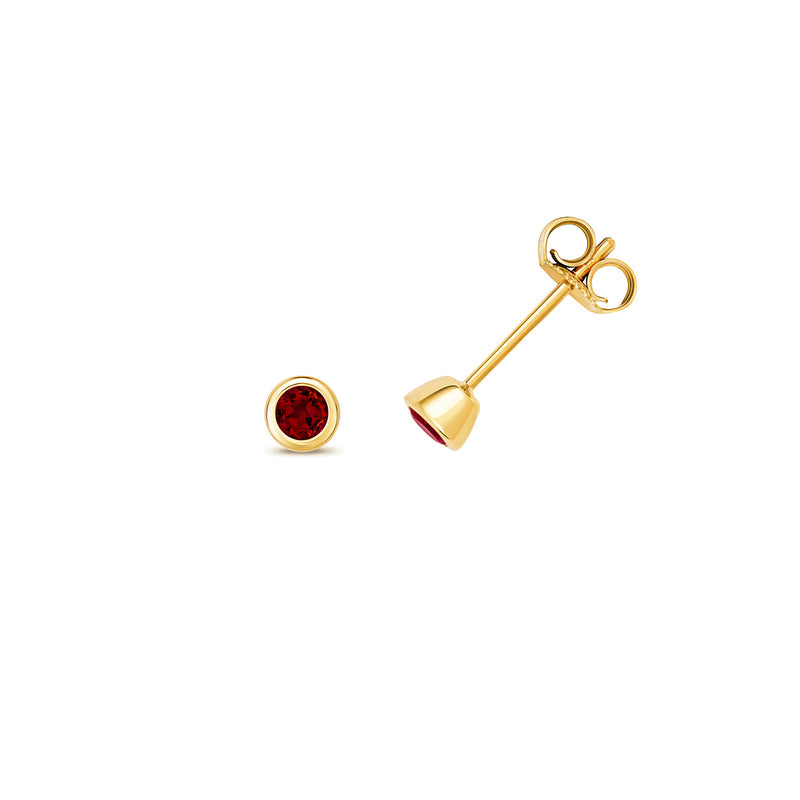 Gold Garnet Round Stud Earrings