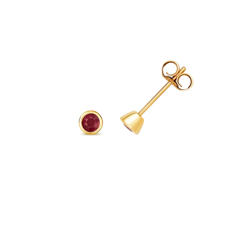 Gold Ruby Round Stud Earrings