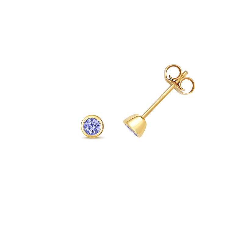 Gold Tanzanite Round Stud Earrings