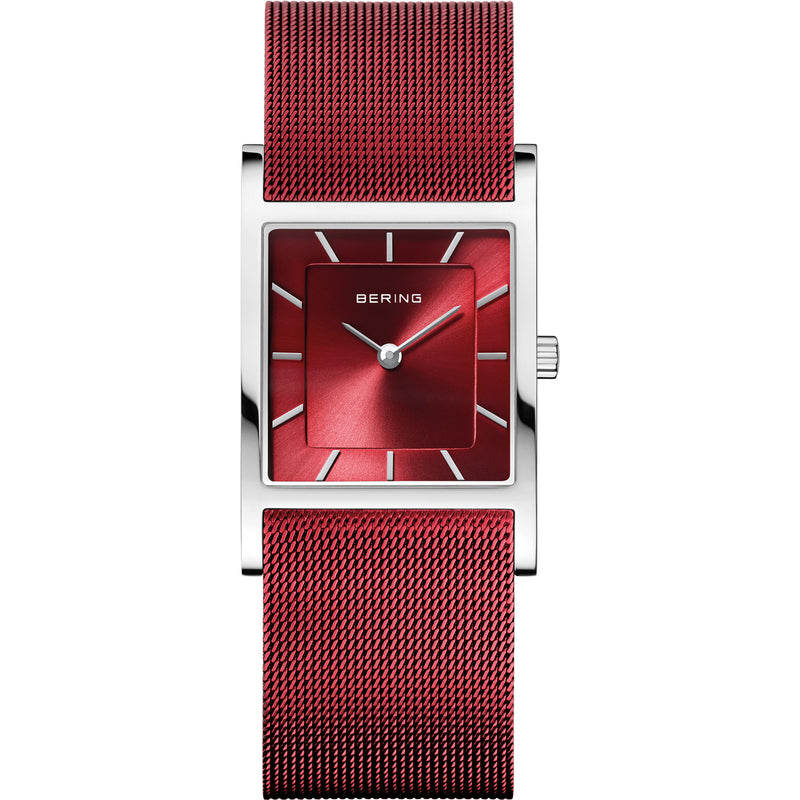 Classic Polished Silver Watch - Red