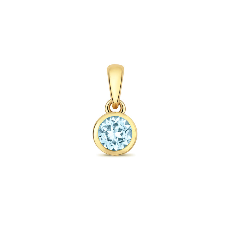 Gold Aqua Marine Round Pendant Necklace