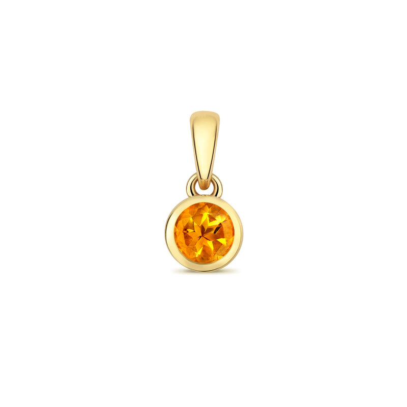 Gold Citrine Round Pendant Necklace