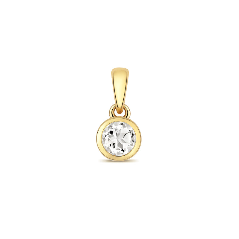 Gold White Topaz Round Pendant Necklace