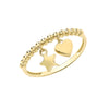 Gold Bobble Ring with Heart & Star Charms