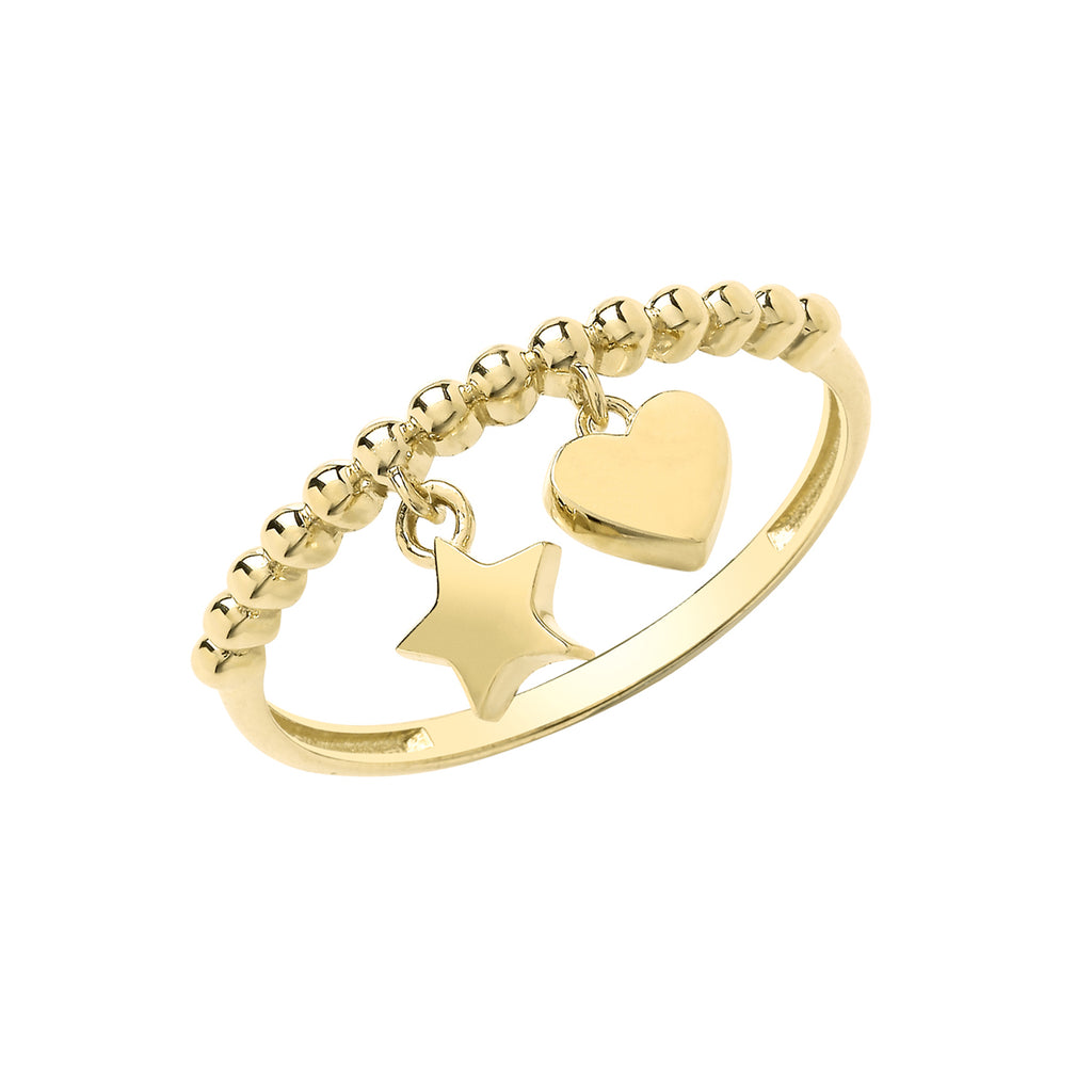 Gold Bobble Ring with Heart & Star Charms