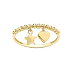 Gold Bobble Ring with Heart & Star Charms