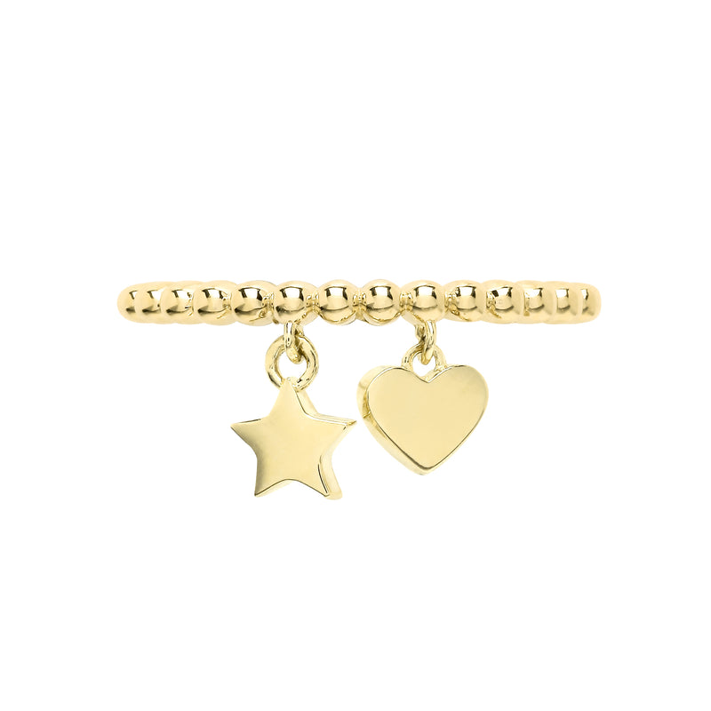 Gold Bobble Ring with Heart & Star Charms